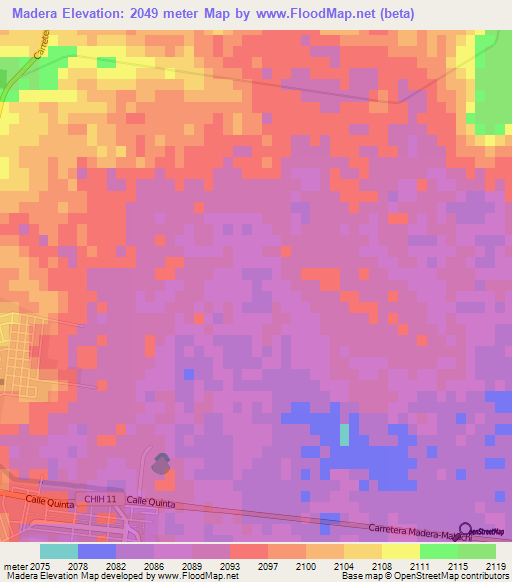 Madera,Mexico Elevation Map