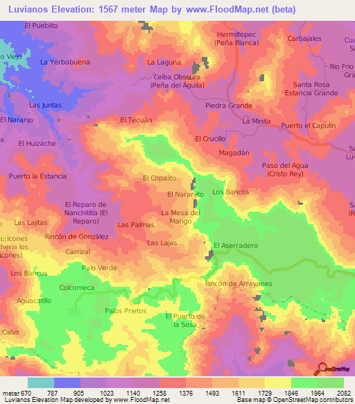 Luvianos,Mexico Elevation Map