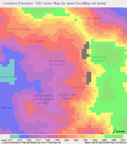 Luvianos,Mexico Elevation Map