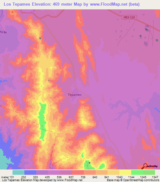 Los Tepames,Mexico Elevation Map