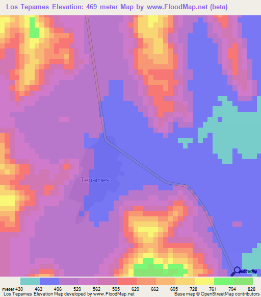 Los Tepames,Mexico Elevation Map