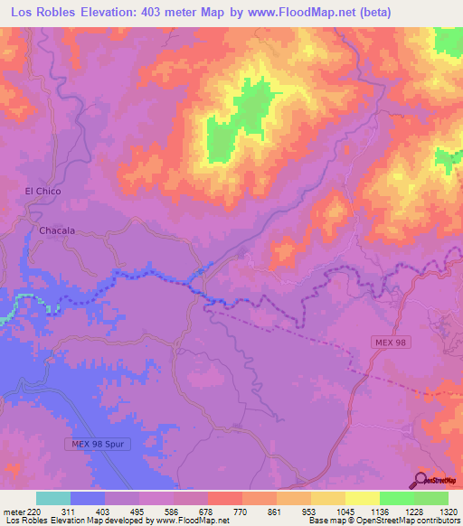 Los Robles,Mexico Elevation Map