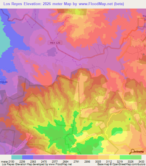 Los Reyes,Mexico Elevation Map