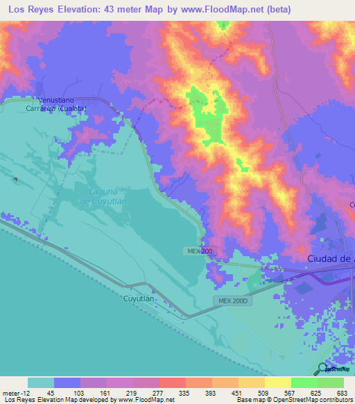 Los Reyes,Mexico Elevation Map