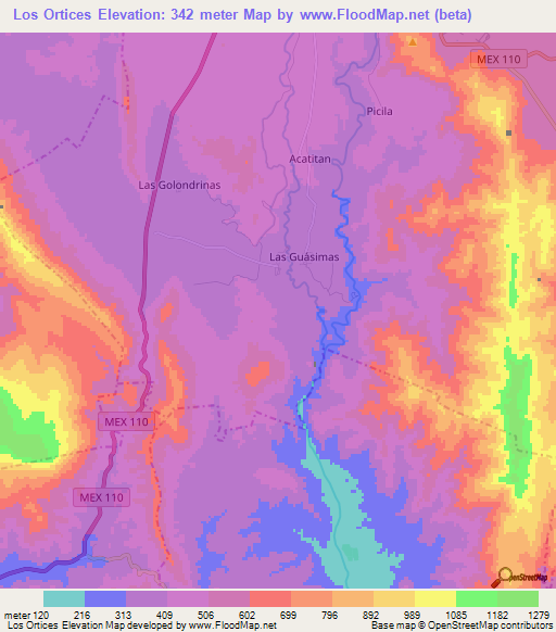 Los Ortices,Mexico Elevation Map