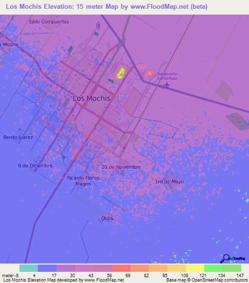 Los Mochis,Mexico Elevation Map