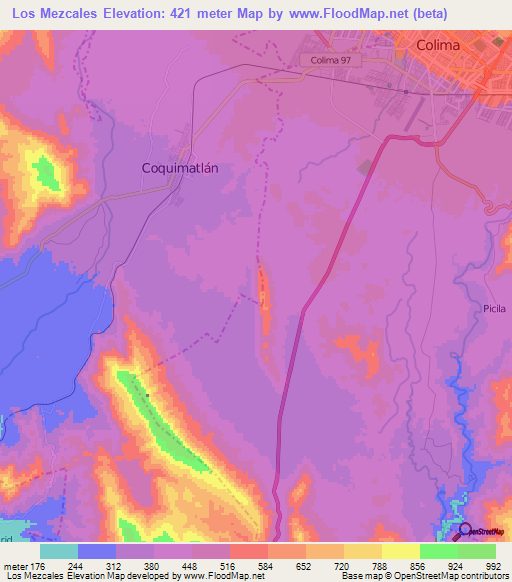 Los Mezcales,Mexico Elevation Map