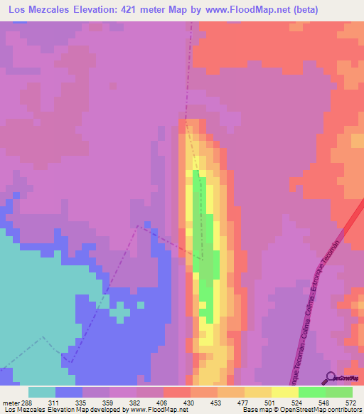 Los Mezcales,Mexico Elevation Map