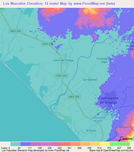 Los Mezcales,Mexico Elevation Map