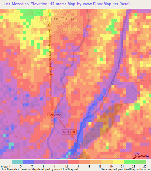 Los Mezcales,Mexico Elevation Map