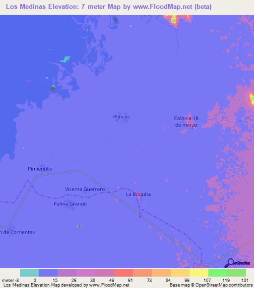 Los Medinas,Mexico Elevation Map
