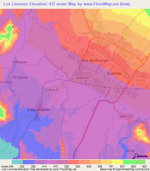 Los Limones,Mexico Elevation Map