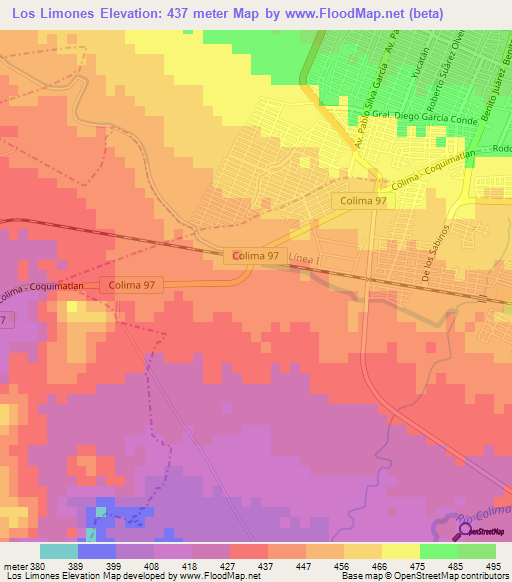 Los Limones,Mexico Elevation Map