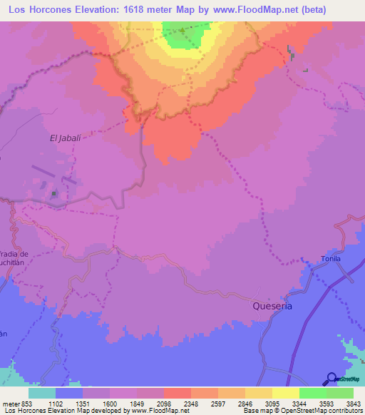 Los Horcones,Mexico Elevation Map