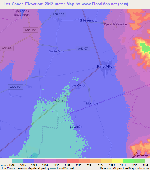 Los Conos,Mexico Elevation Map