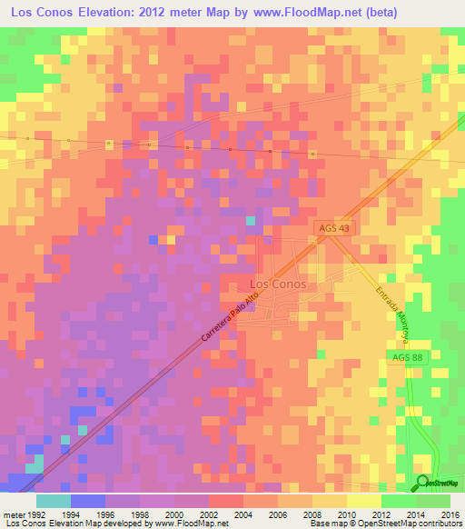 Los Conos,Mexico Elevation Map