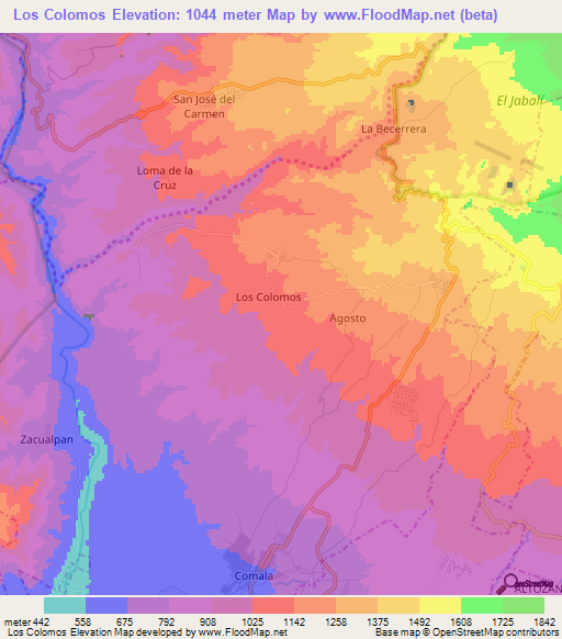 Los Colomos,Mexico Elevation Map