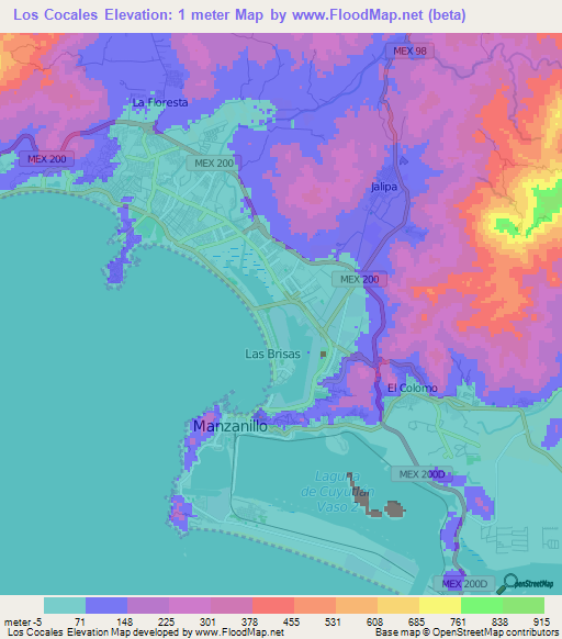 Los Cocales,Mexico Elevation Map