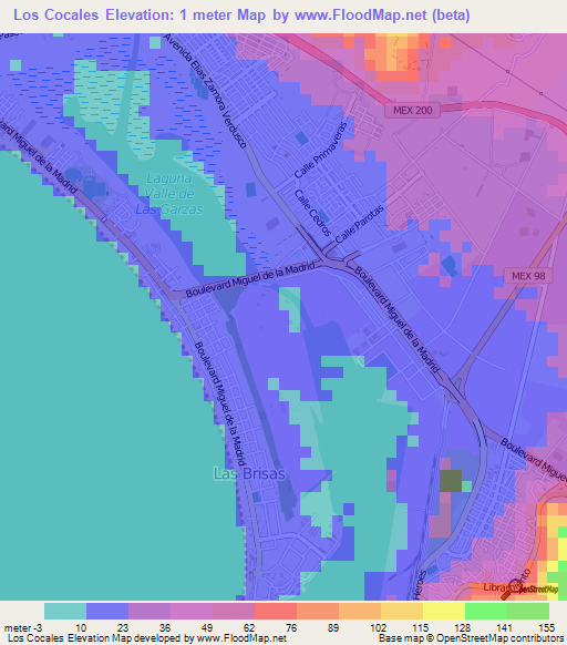 Los Cocales,Mexico Elevation Map