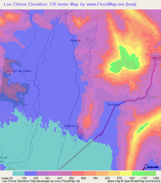 Los Chinos,Mexico Elevation Map