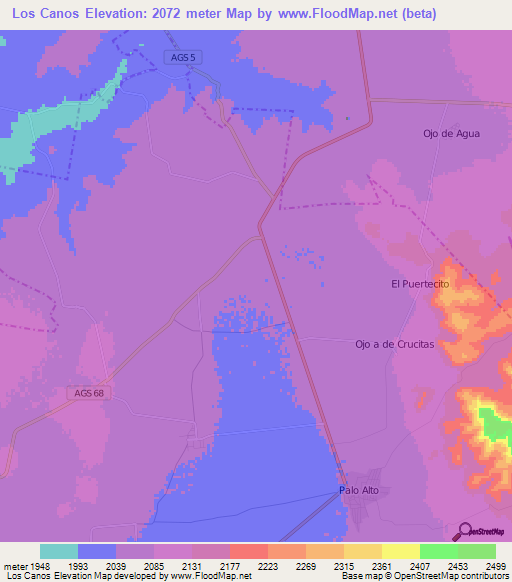 Los Canos,Mexico Elevation Map