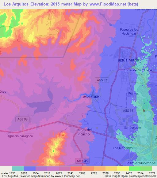 Los Arquitos,Mexico Elevation Map