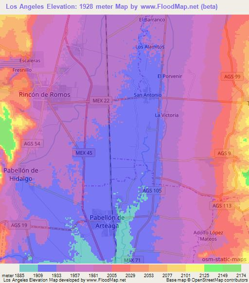 Los Angeles,Mexico Elevation Map