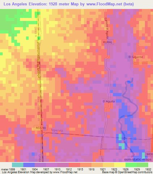 Los Angeles,Mexico Elevation Map