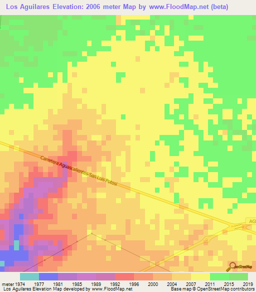 Los Aguilares,Mexico Elevation Map