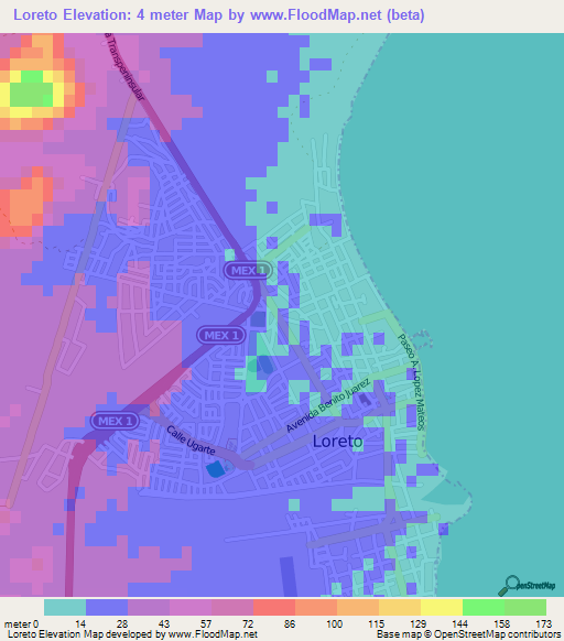 Loreto,Mexico Elevation Map