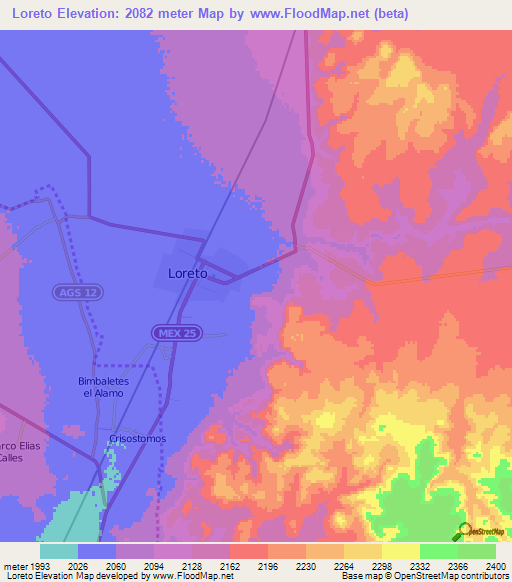 Loreto,Mexico Elevation Map