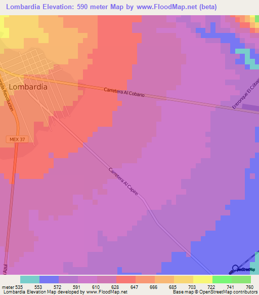 Lombardia,Mexico Elevation Map