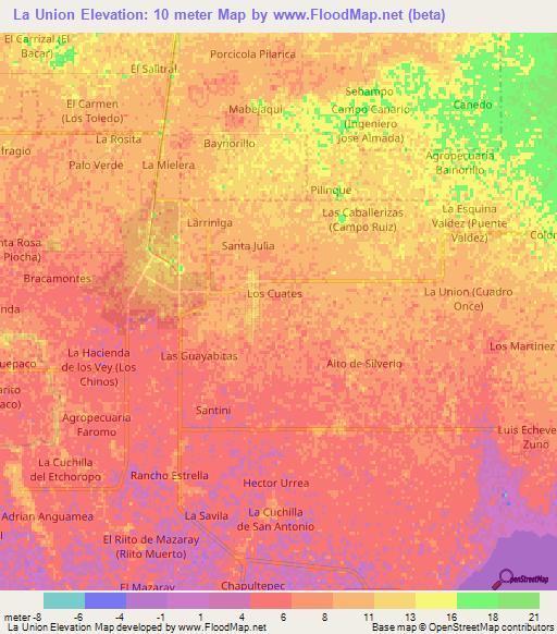 La Union,Mexico Elevation Map