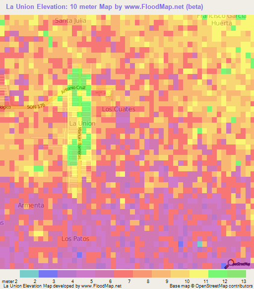 La Union,Mexico Elevation Map