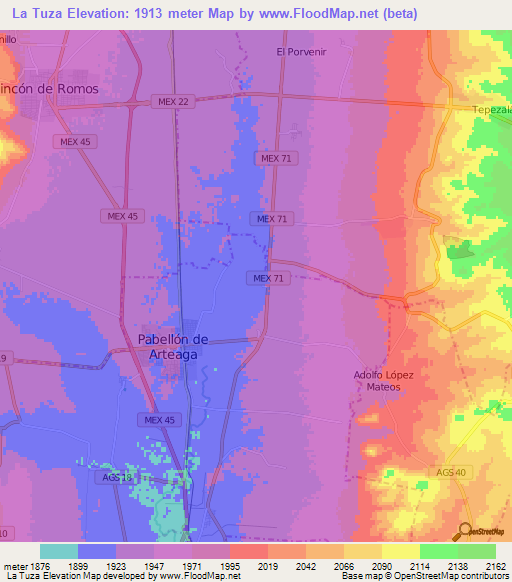 La Tuza,Mexico Elevation Map