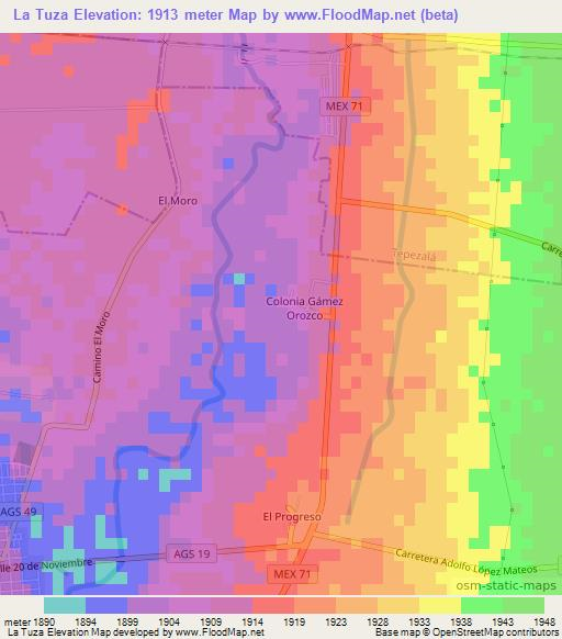 La Tuza,Mexico Elevation Map