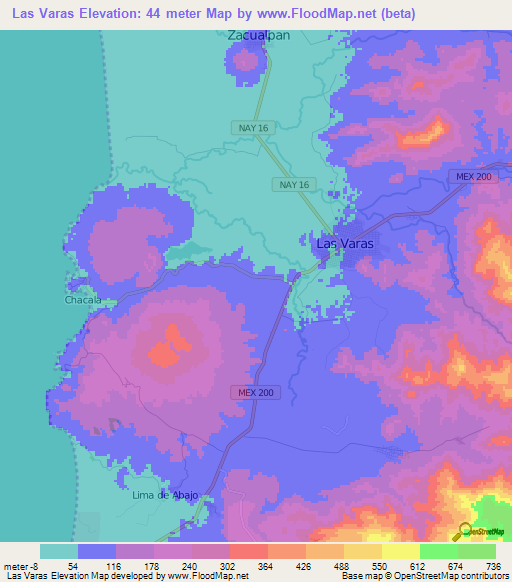 Las Varas,Mexico Elevation Map