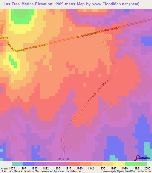 Las Tres Marias,Mexico Elevation Map