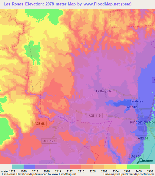 Las Rosas,Mexico Elevation Map