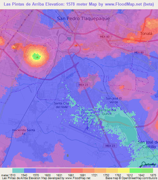 Las Pintas de Arriba,Mexico Elevation Map