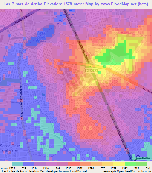 Las Pintas de Arriba,Mexico Elevation Map