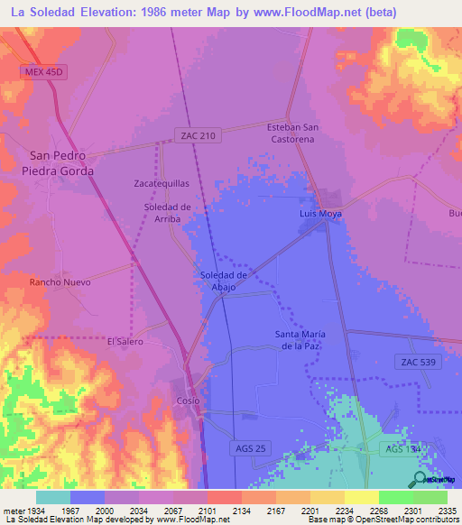 La Soledad,Mexico Elevation Map