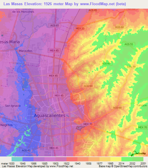 Las Masas,Mexico Elevation Map