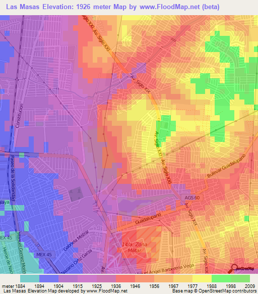 Las Masas,Mexico Elevation Map