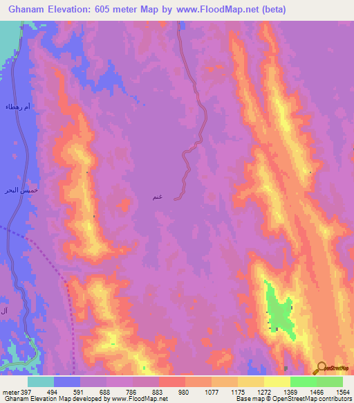 Ghanam,Saudi Arabia Elevation Map