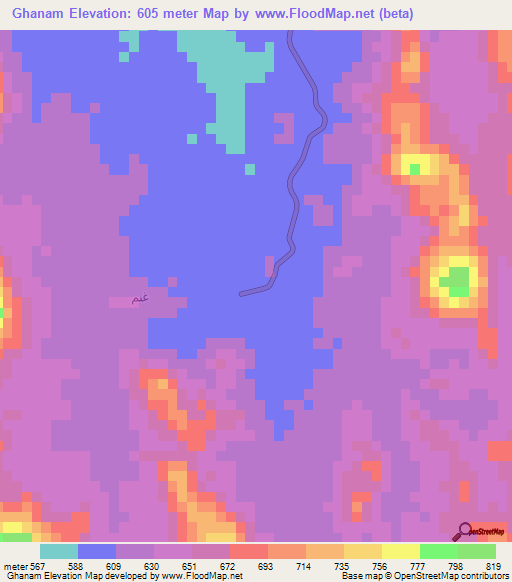 Ghanam,Saudi Arabia Elevation Map