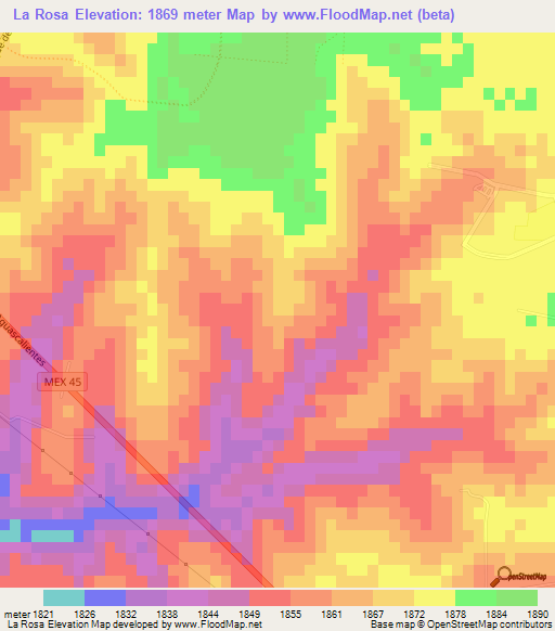 La Rosa,Mexico Elevation Map