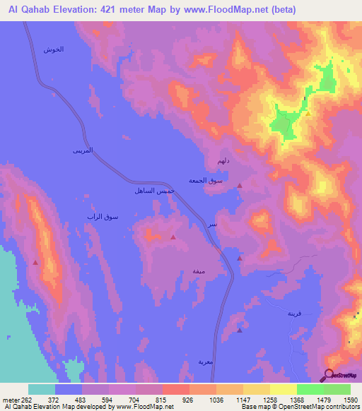 Al Qahab,Saudi Arabia Elevation Map