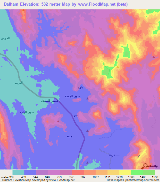 Dalham,Saudi Arabia Elevation Map