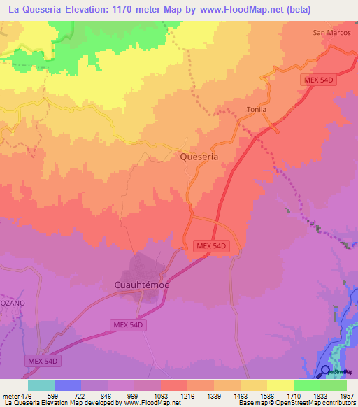 La Queseria,Mexico Elevation Map